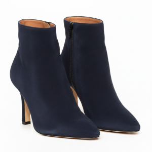 blue suede ankle boots with high heels