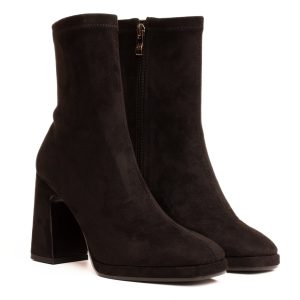 stivaletto camoscio nero elasticizzato con cerniera e platform, con punta quadrata del brand Lodi