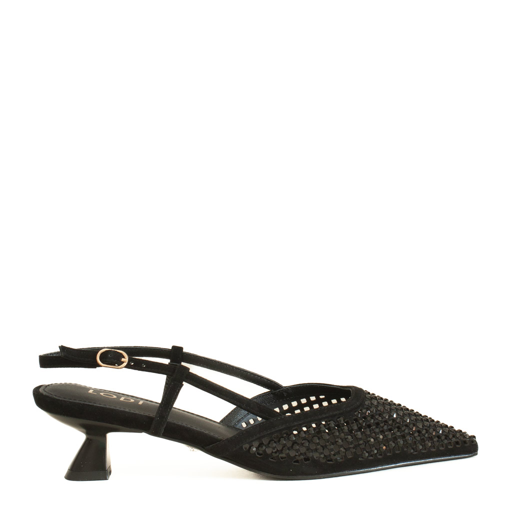 Scarpe Chanel nero strass tacco medio