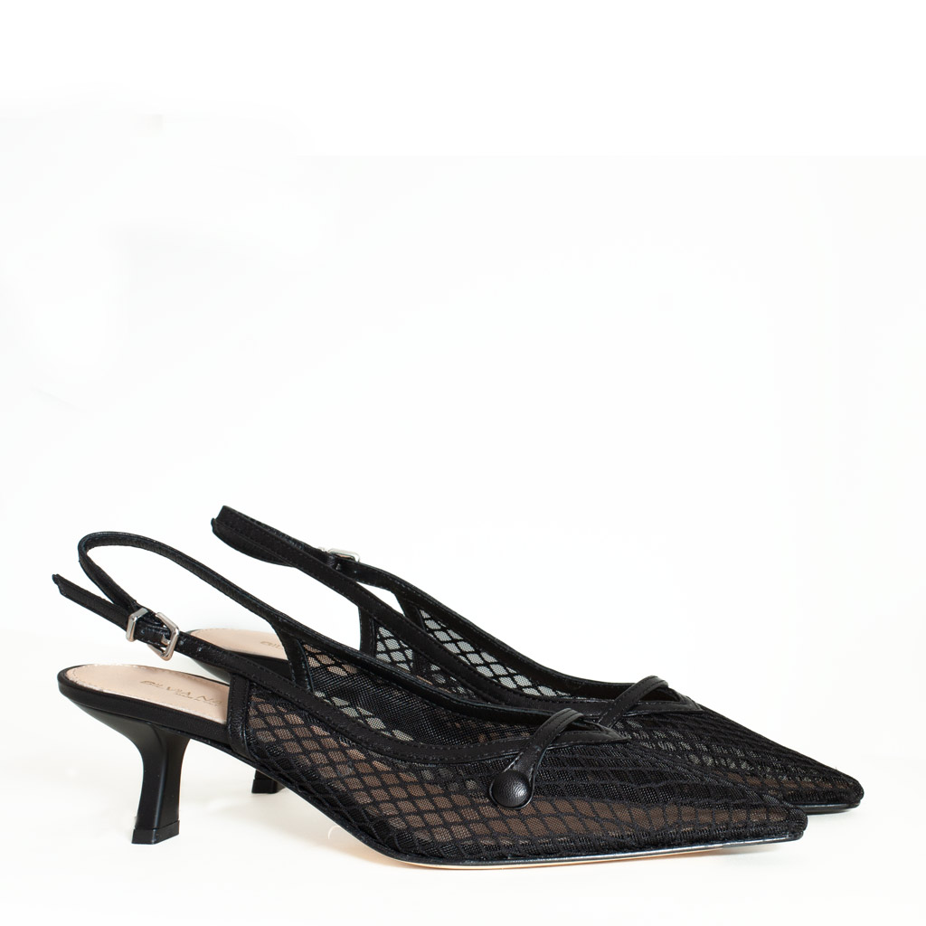 Black Leather Slingback by Silvia Narese with Mesh