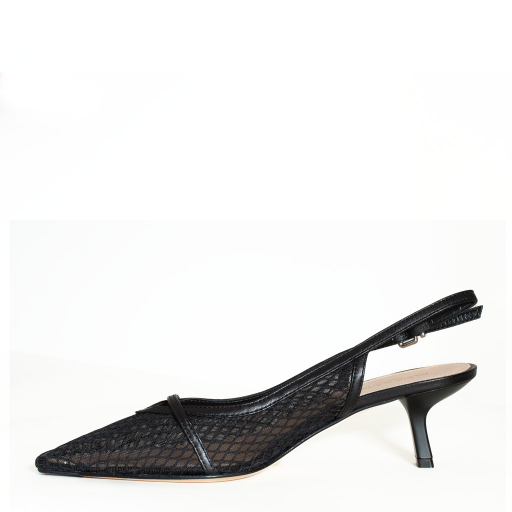 Black Leather Slingback by Silvia Narese with Mesh