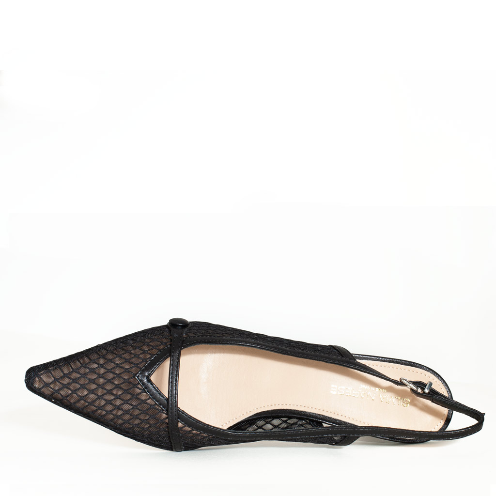 Black Leather Slingback by Silvia Narese with Mesh