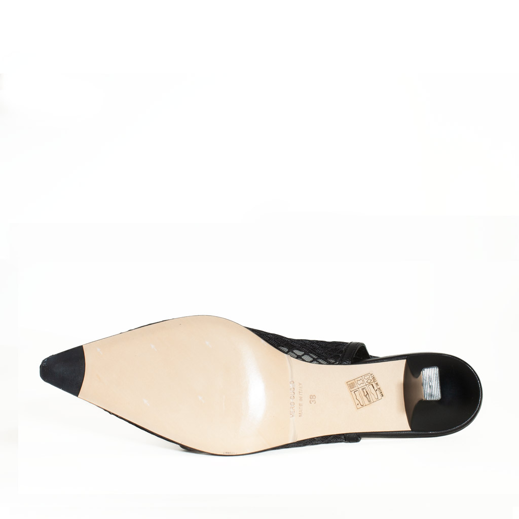 Black Leather Slingback by Silvia Narese with Mesh