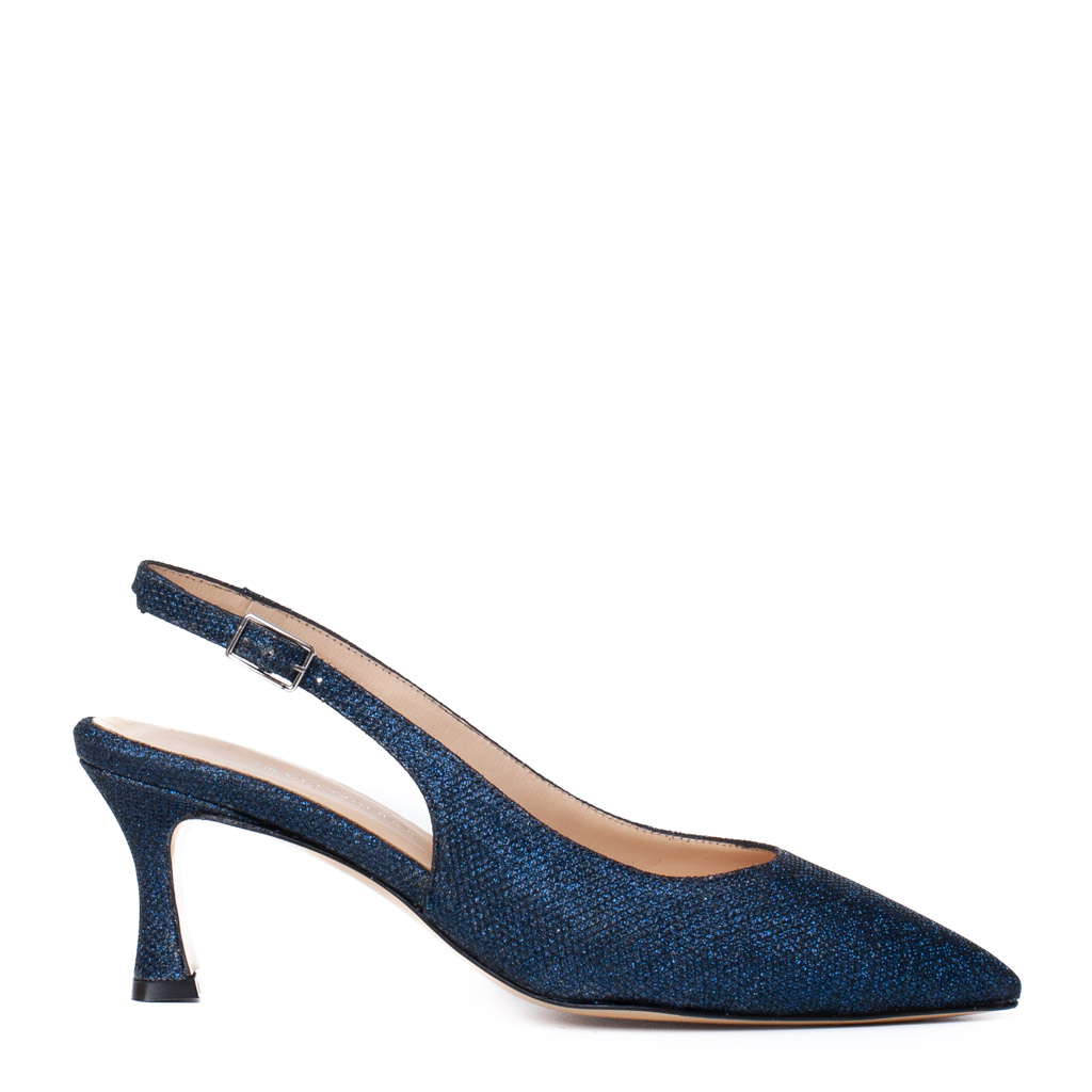 Elegant Blue Slingback Shoes with a Medium Heel and Pointed Toe
