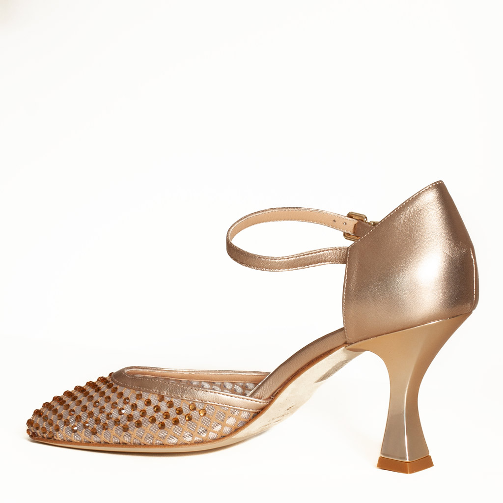 Elegant Powder-Coloured Pumps with Rhinestones and a Strap