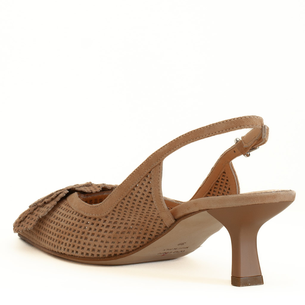 Beige Suede Slingbacks with a Flower