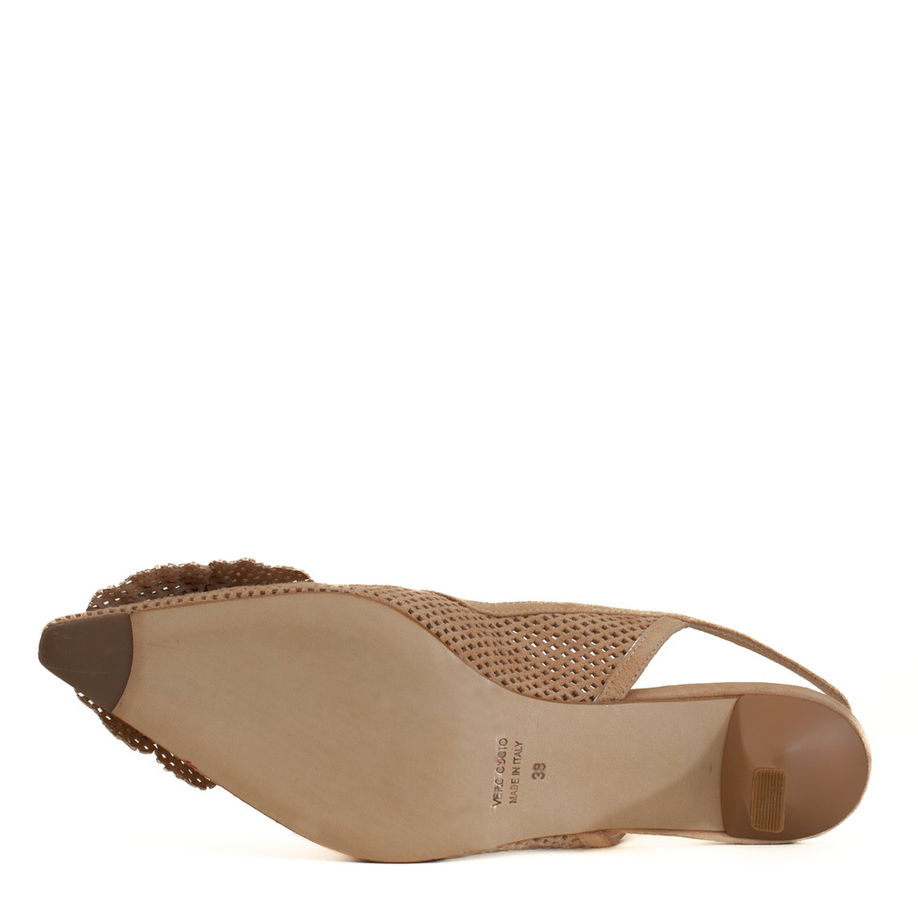 Beige Suede Slingbacks with a Flower
