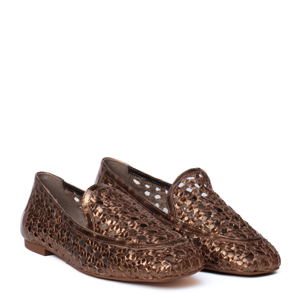 Baix Unisa Bronze Woven Leather Loafers