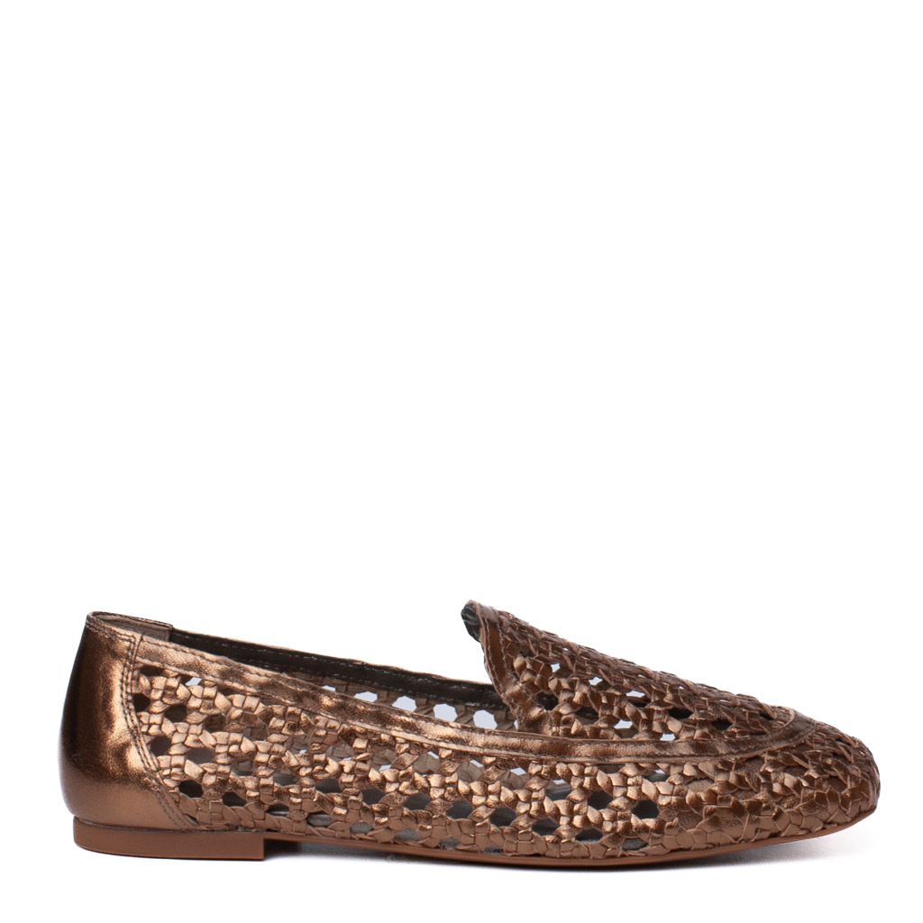 Baix Unisa Bronze Woven Leather Loafers