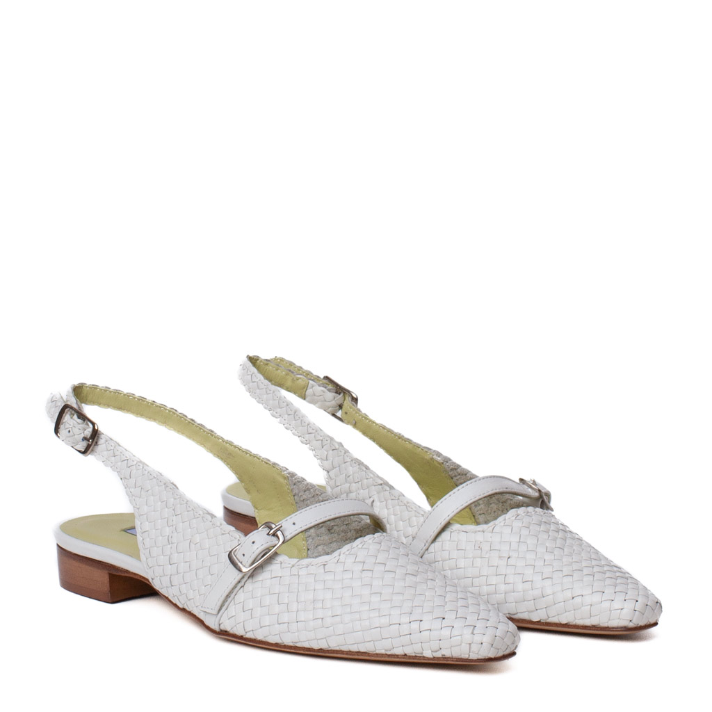 White woven leather slingbacks, Made in Italy