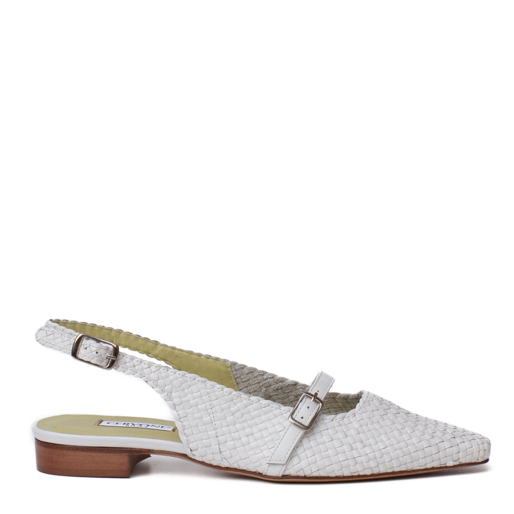 White woven leather slingbacks, Made in Italy