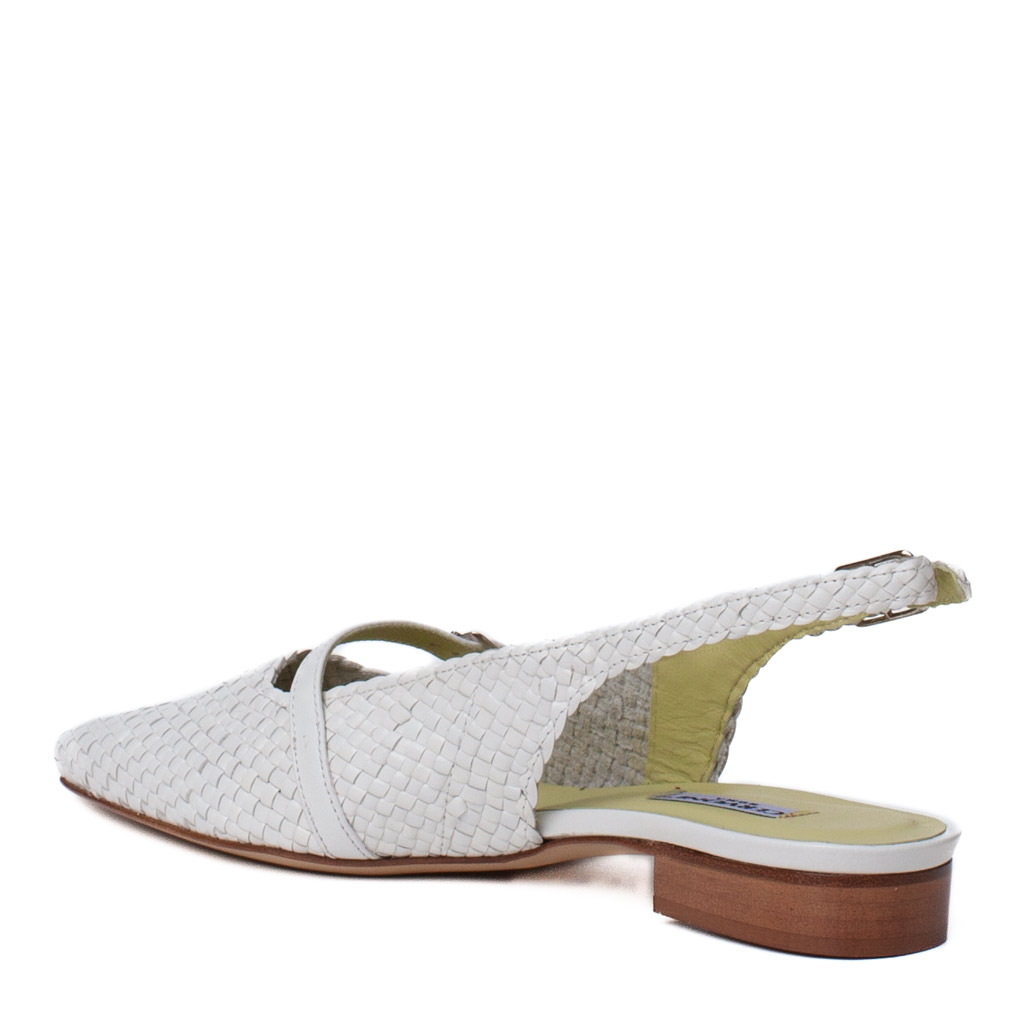 White woven leather slingbacks, Made in Italy