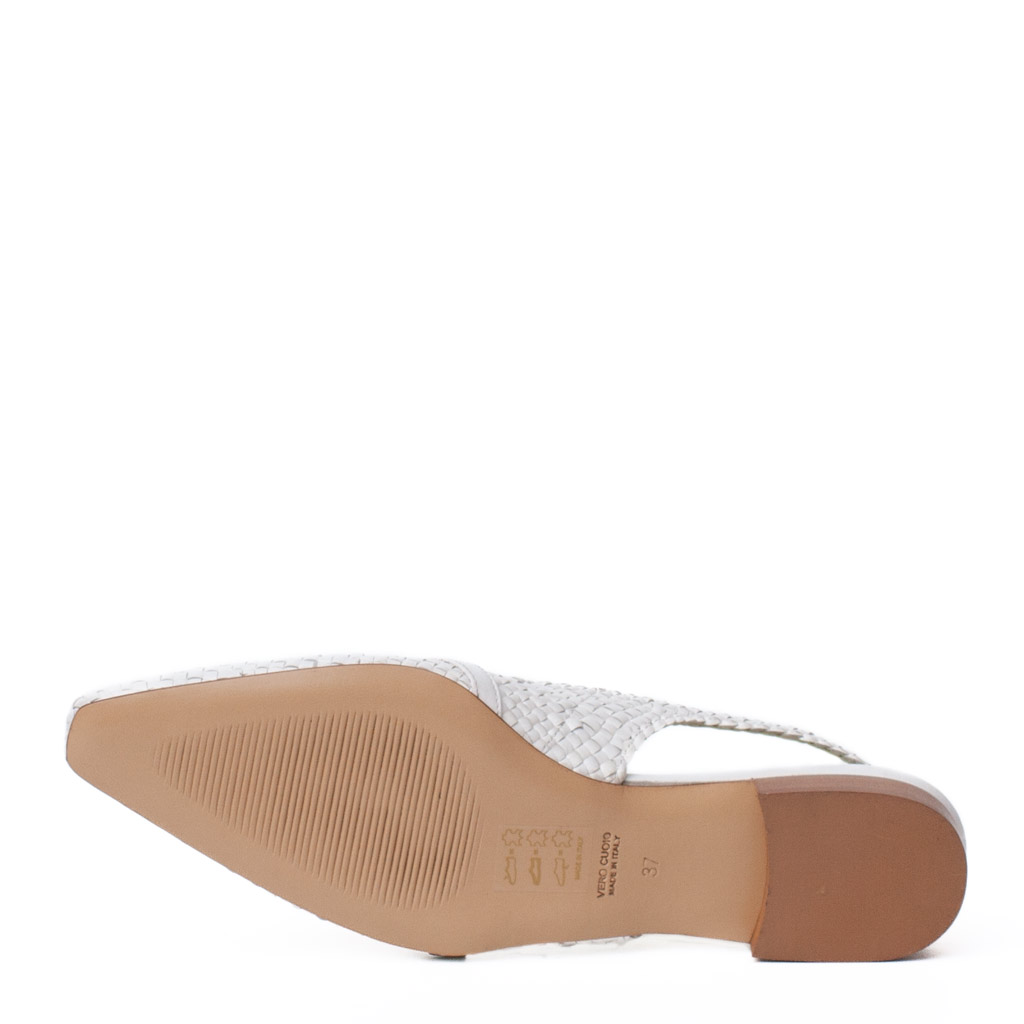 White woven leather slingbacks, Made in Italy