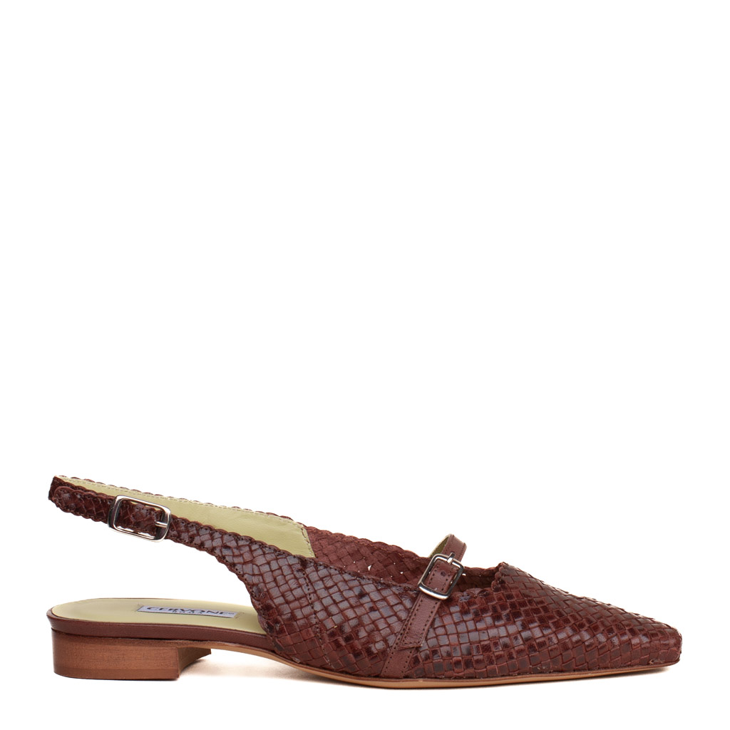 Brown woven leather flat shoe