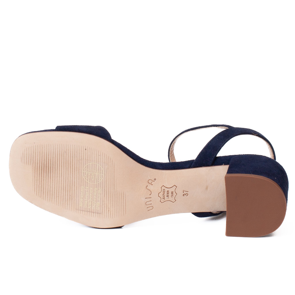 Unisa Kirk Blue Suede Sandals with a Low Heel