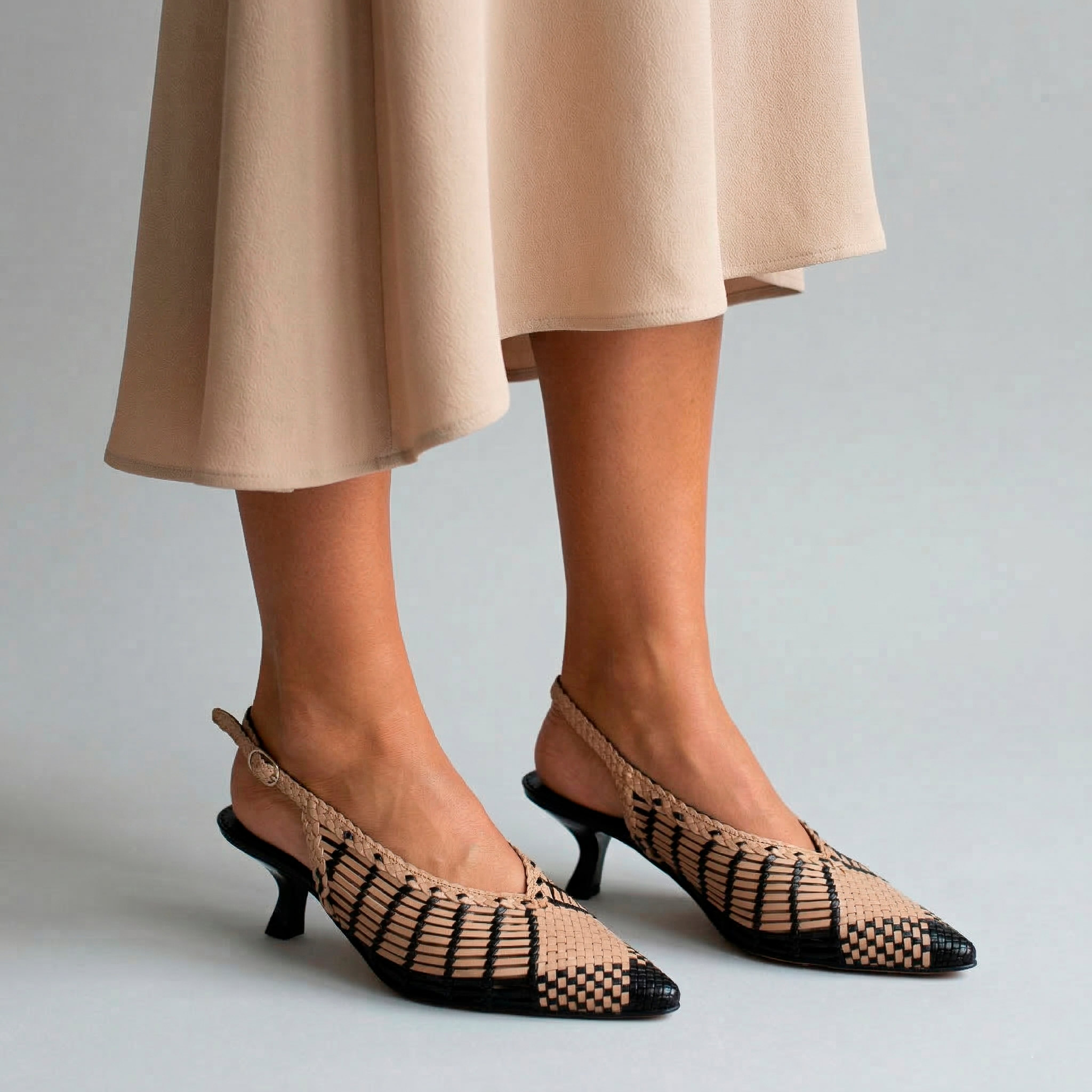 Sandali Slingback Intrecciati Pelle Bicolore