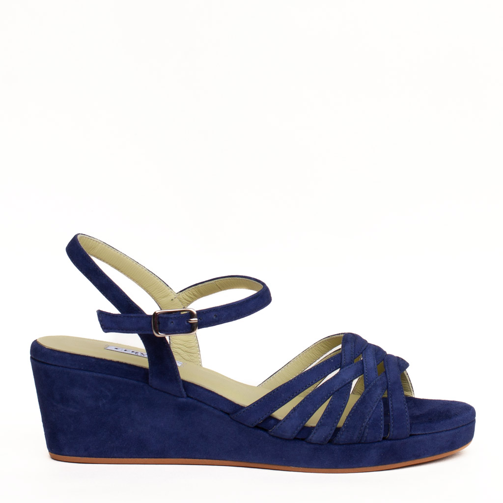Sandalo zeppa camoscio blu Cervone
