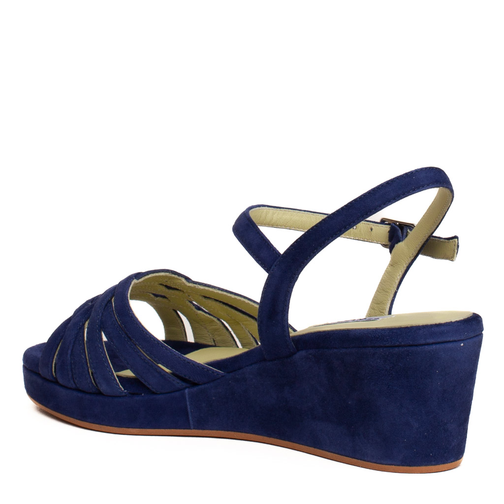 Sandalo zeppa camoscio blu Cervone