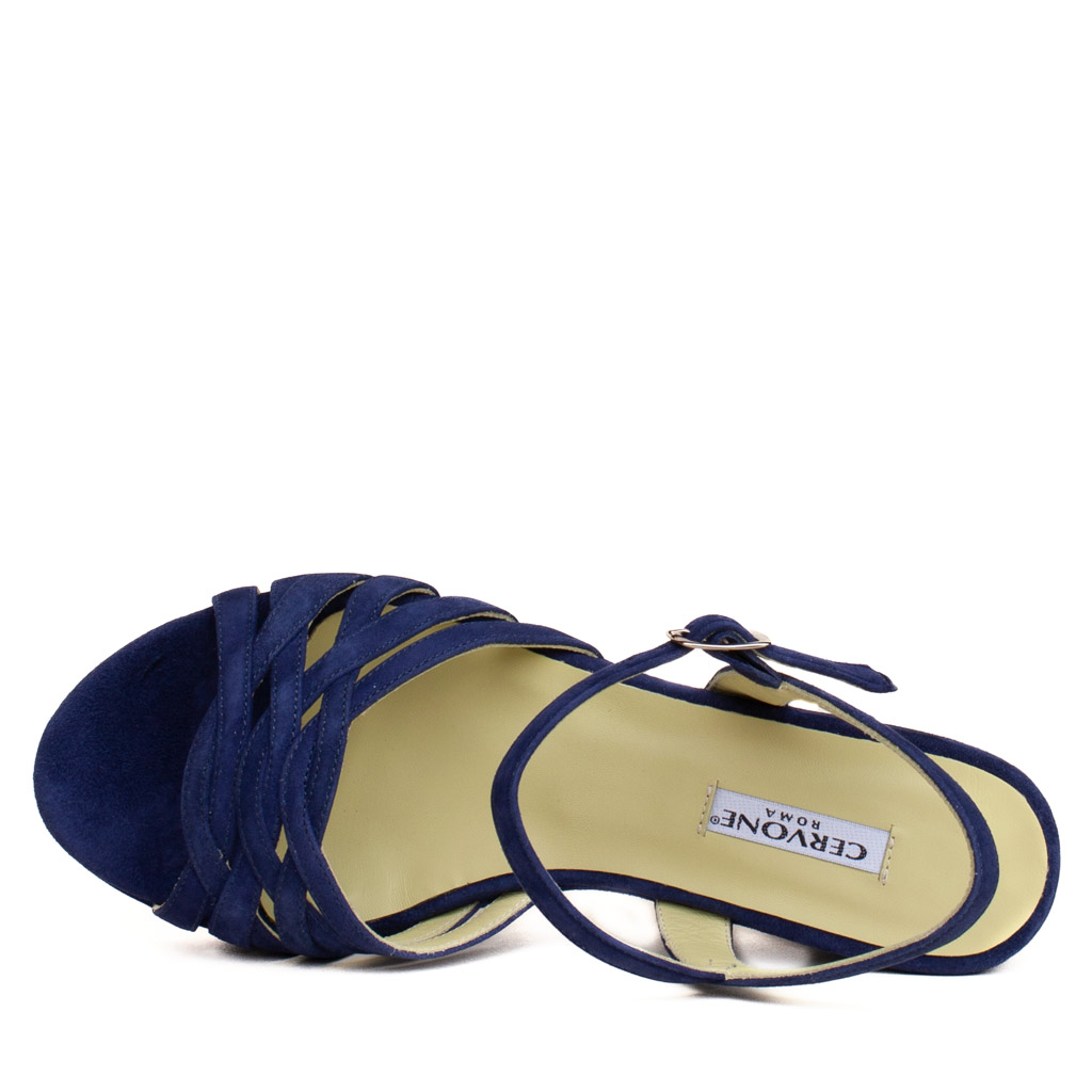 Sandalo zeppa camoscio blu Cervone