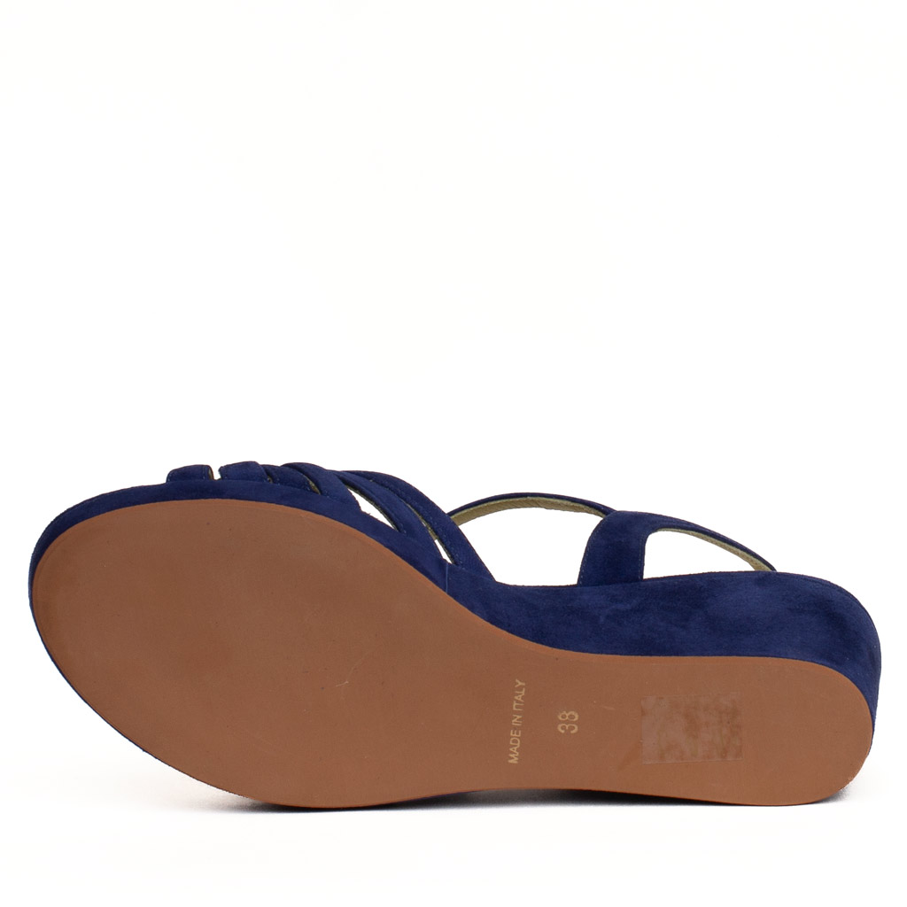 Sandalo zeppa camoscio blu Cervone