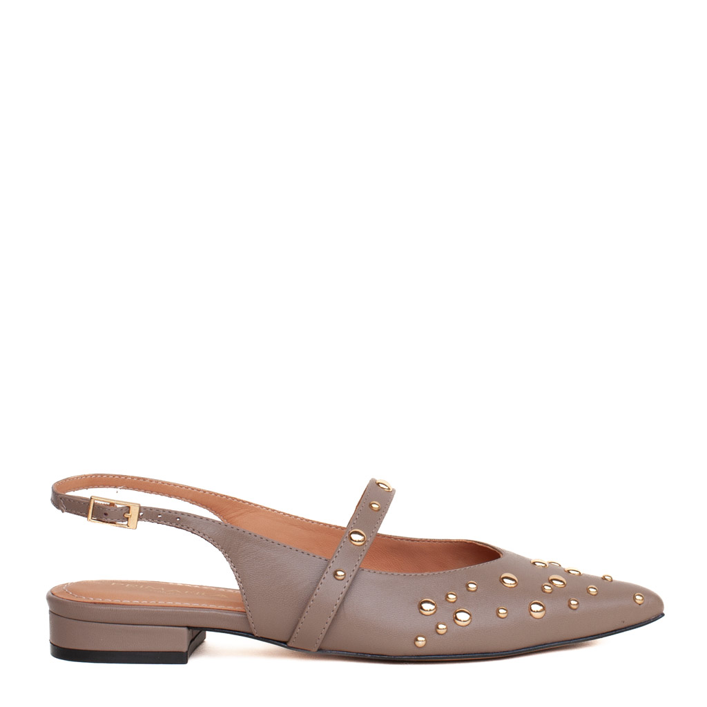 Slingback Low-Heeled Studded Leather Shoes