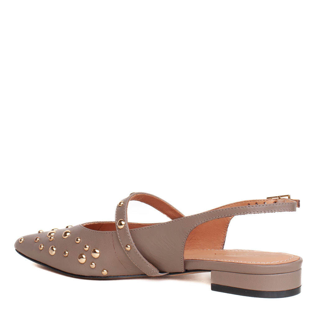 Slingback Low-Heeled Studded Leather Shoes