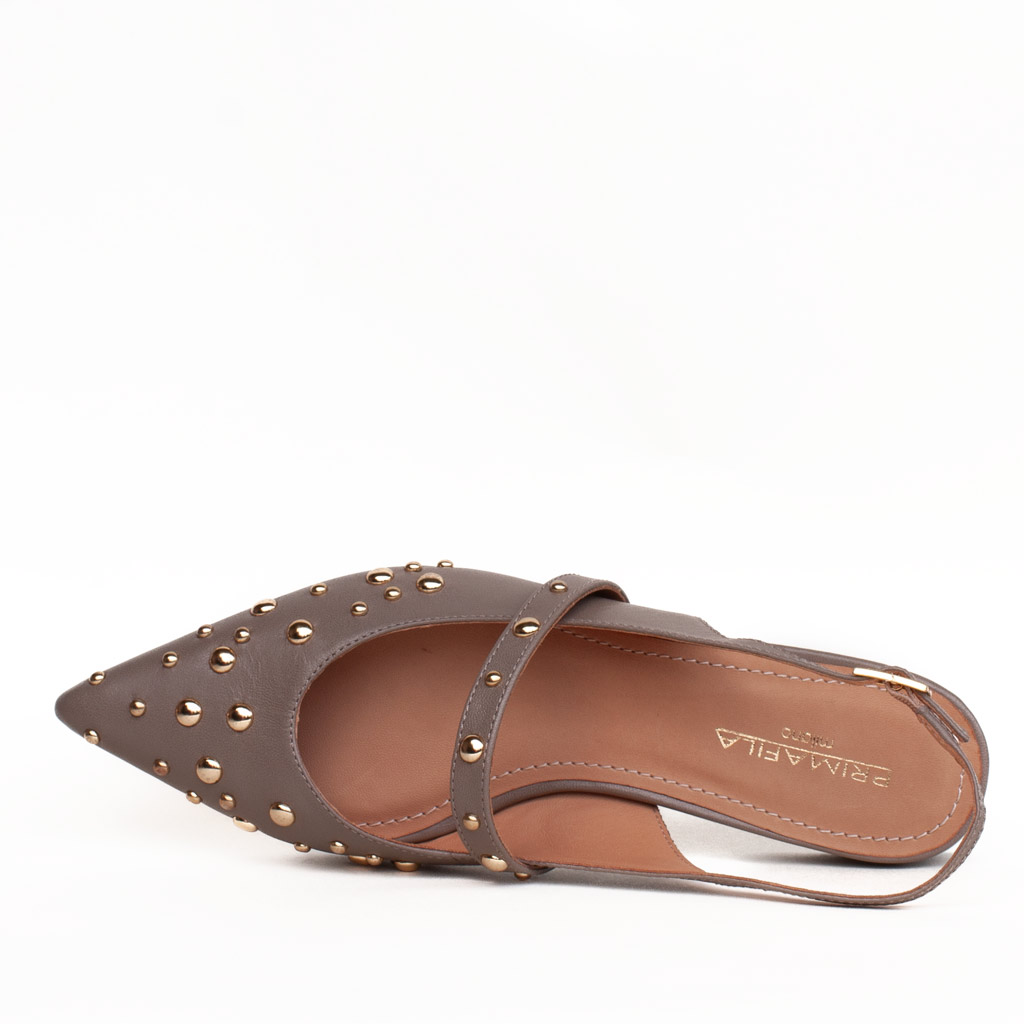 Slingback Low-Heeled Studded Leather Shoes