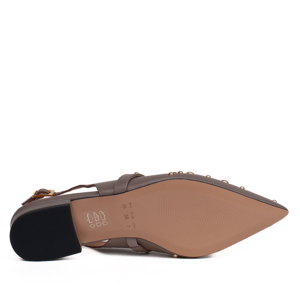 Slingback Low-Heeled Studded Leather Shoes
