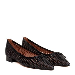 Ballerine a punta modello scarpe basse pelle traforata colore nero