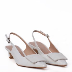 Scarpa modello slingback bianche stampa cocco con punta sfilata e tacco basso