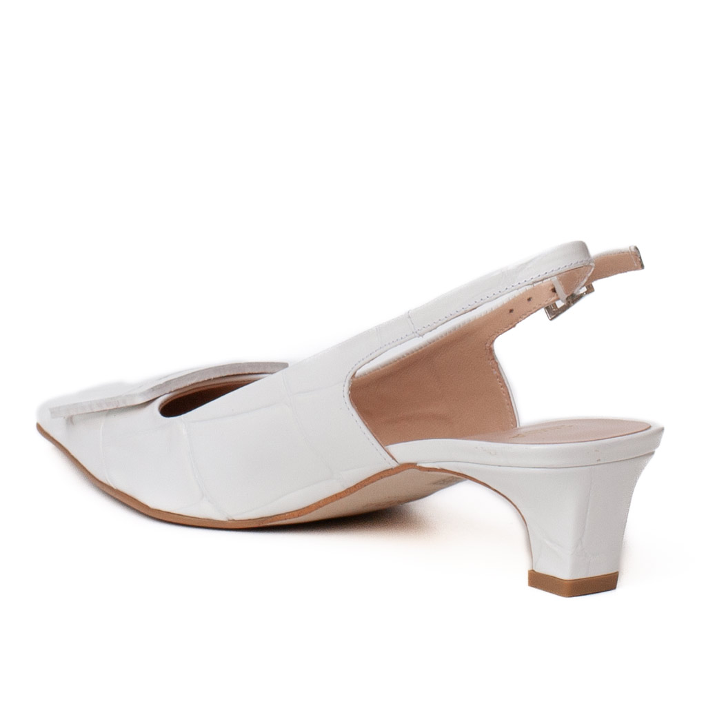 Zinda white crocodile-print slingbacks with a low heel
