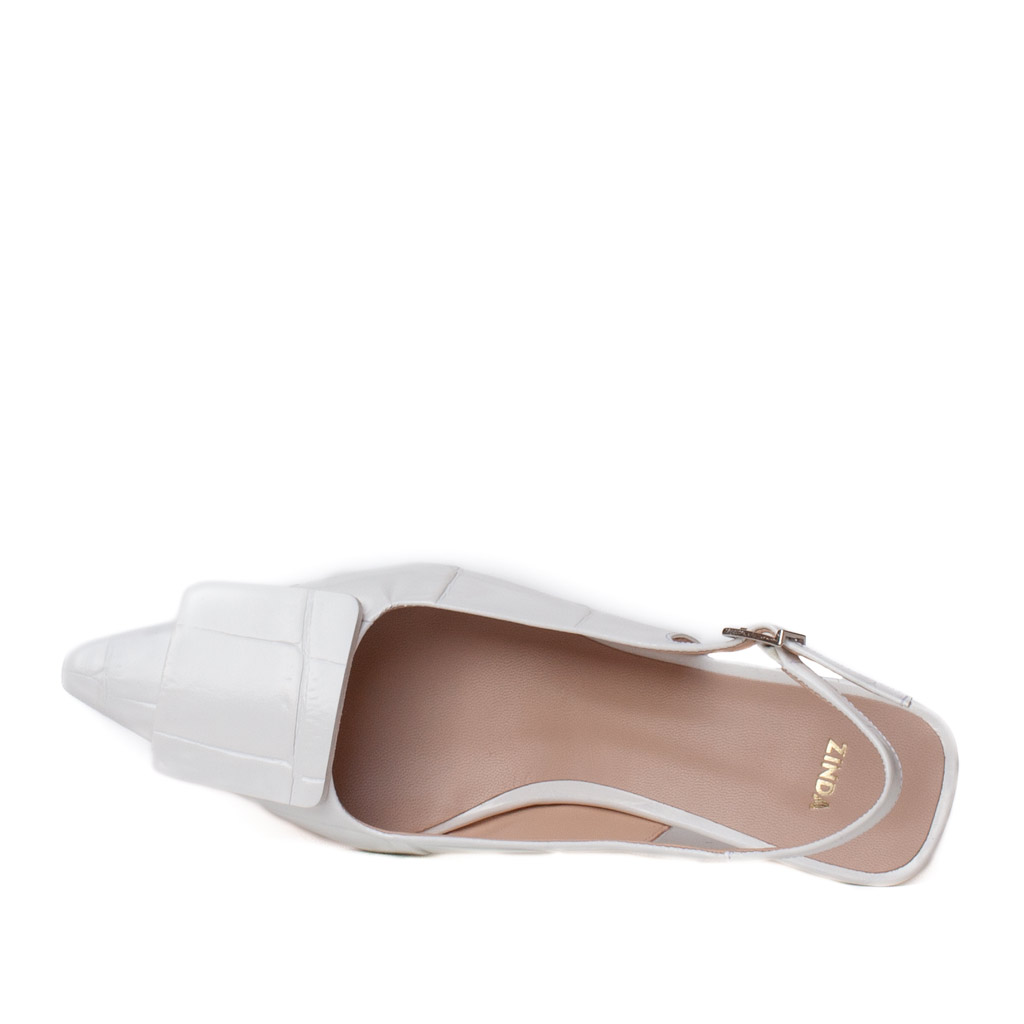 Zinda white crocodile-print slingbacks with a low heel