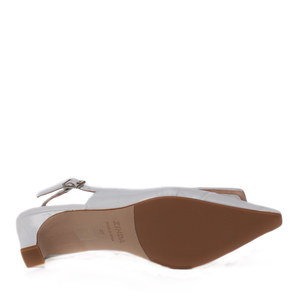 Zinda white crocodile-print slingbacks with a low heel