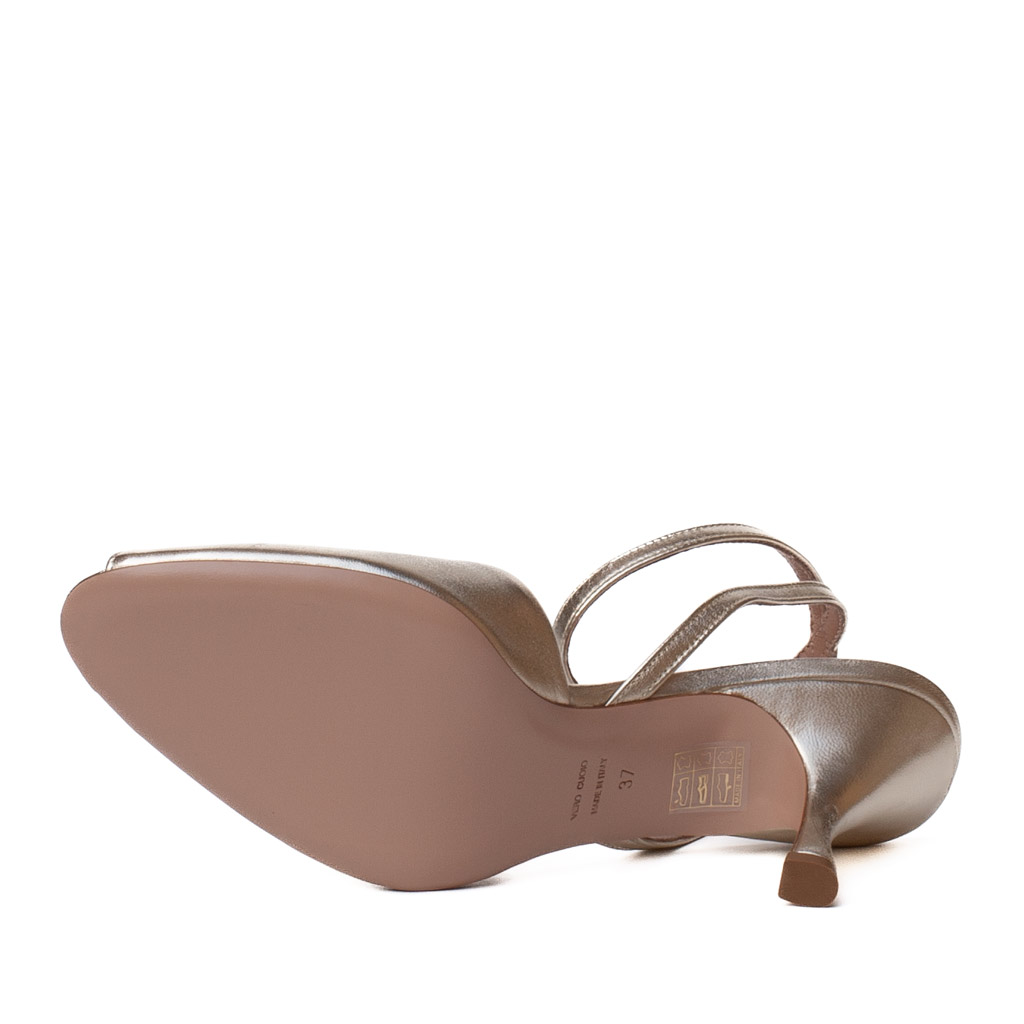 Gold sandals with a spool heel in metallic nappa leather
