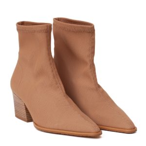 Stivaletto elasticizzato beige Miss Elastic con punta sfilata e tacco a blocco.