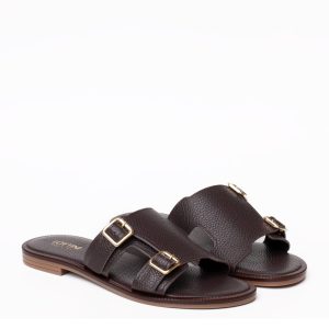 Ciabattina Bassa in Nappa Marrone con Fibbie