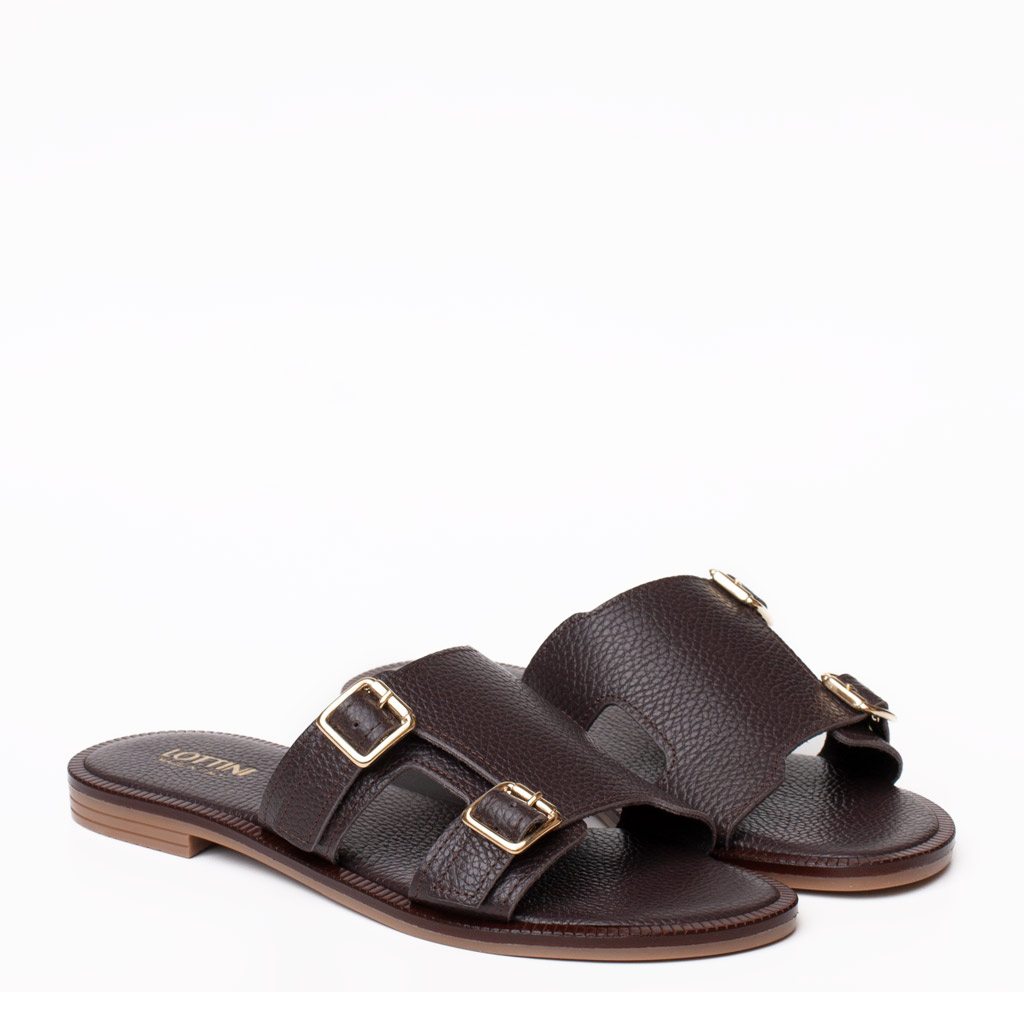 Ciabattina Bassa in Nappa Marrone con Fibbie