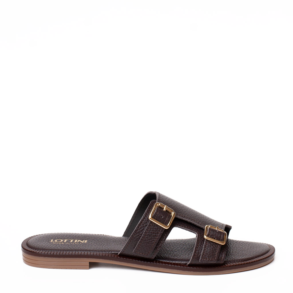 Ciabattina Bassa in Nappa Marrone con Fibbie