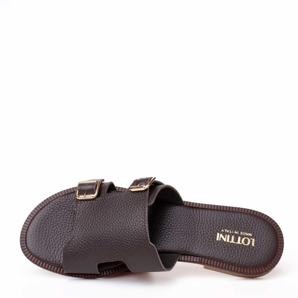 Ciabattina Bassa in Nappa Marrone con Fibbie