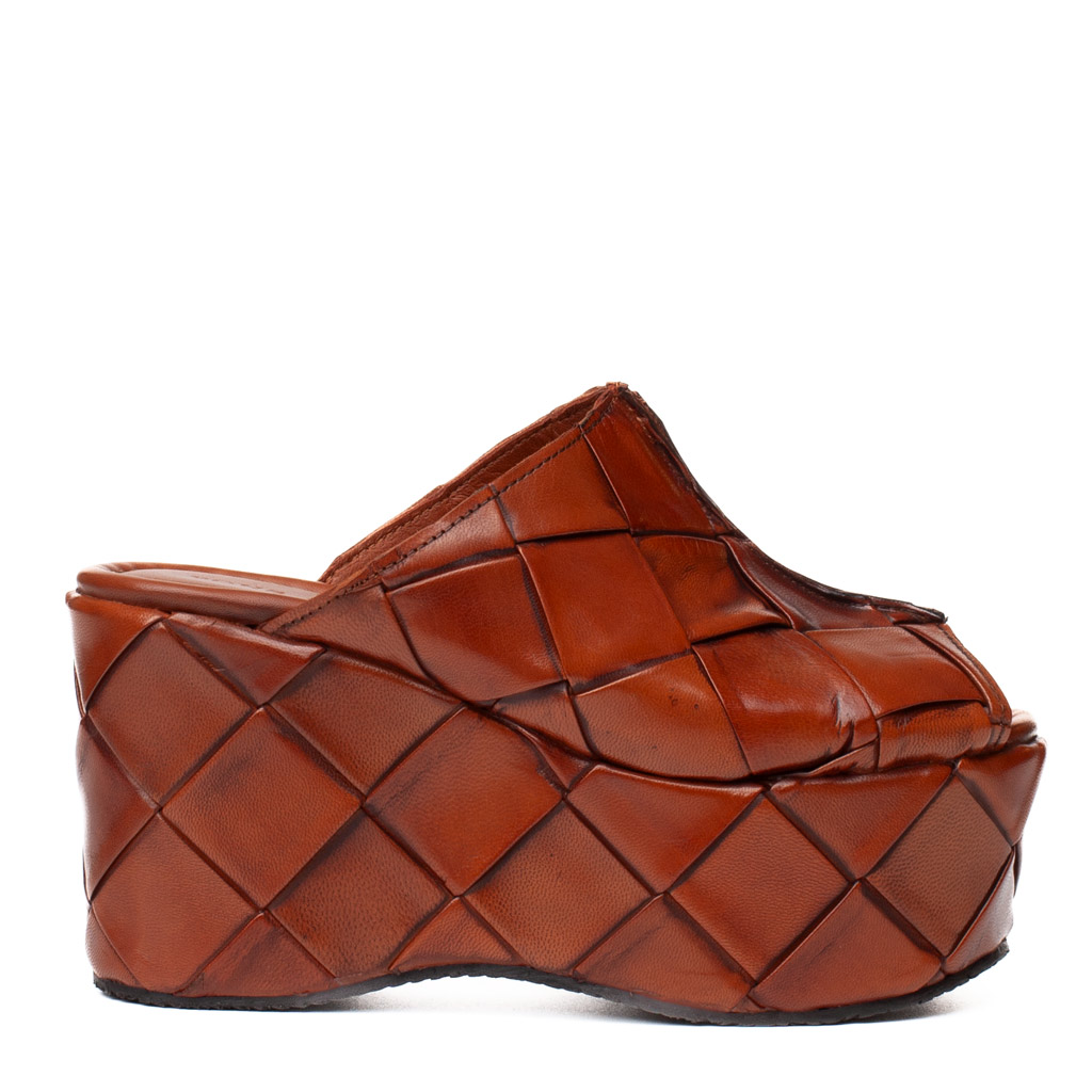 Pons Quintana Brown Woven Leather Wedge Sandal
