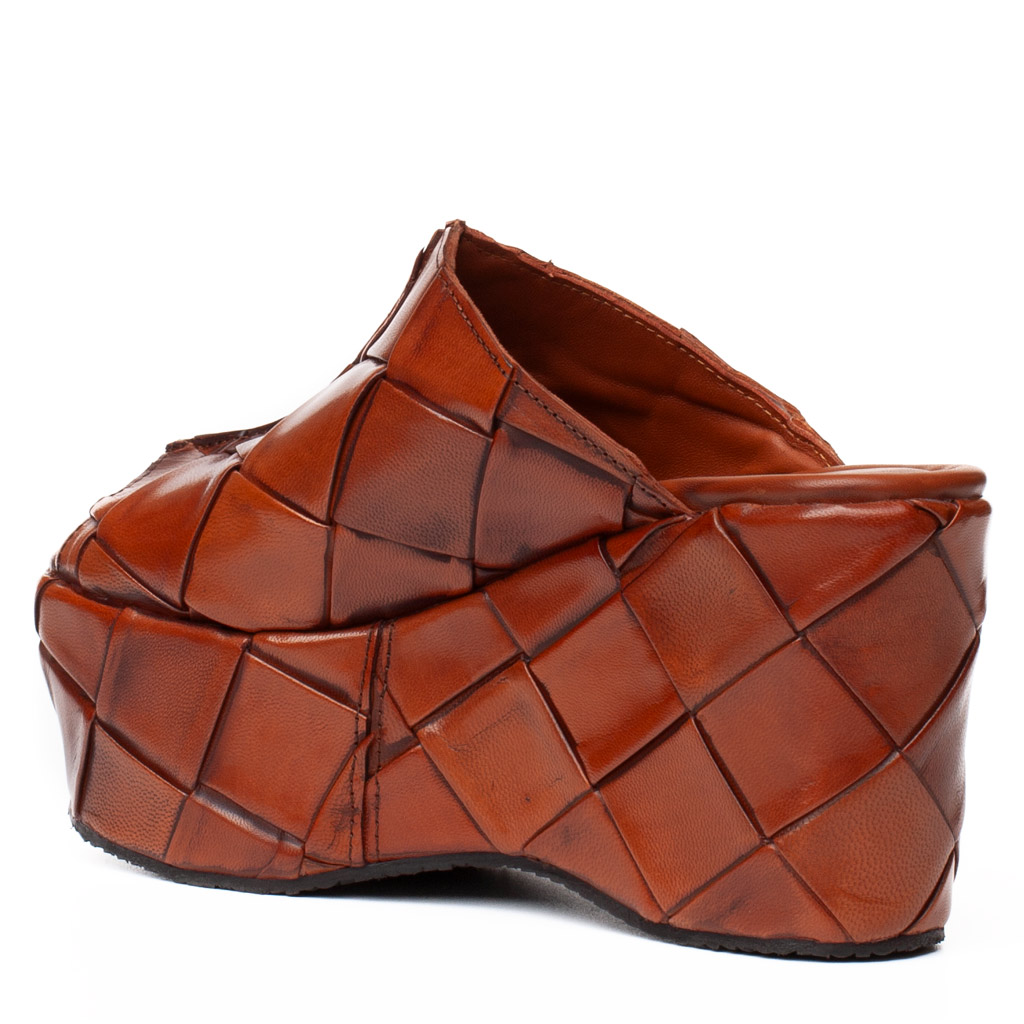 Pons Quintana Brown Woven Leather Wedge Sandal