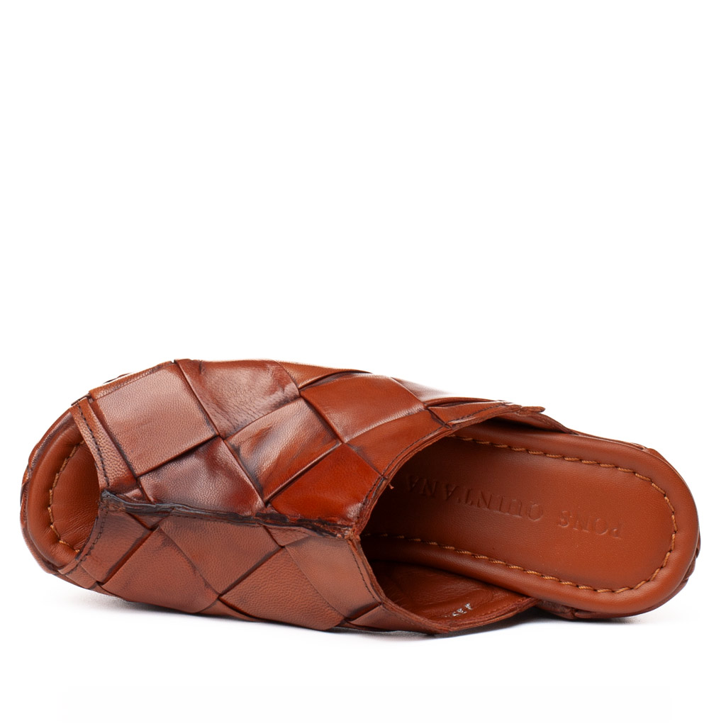 Pons Quintana Brown Woven Leather Wedge Sandal