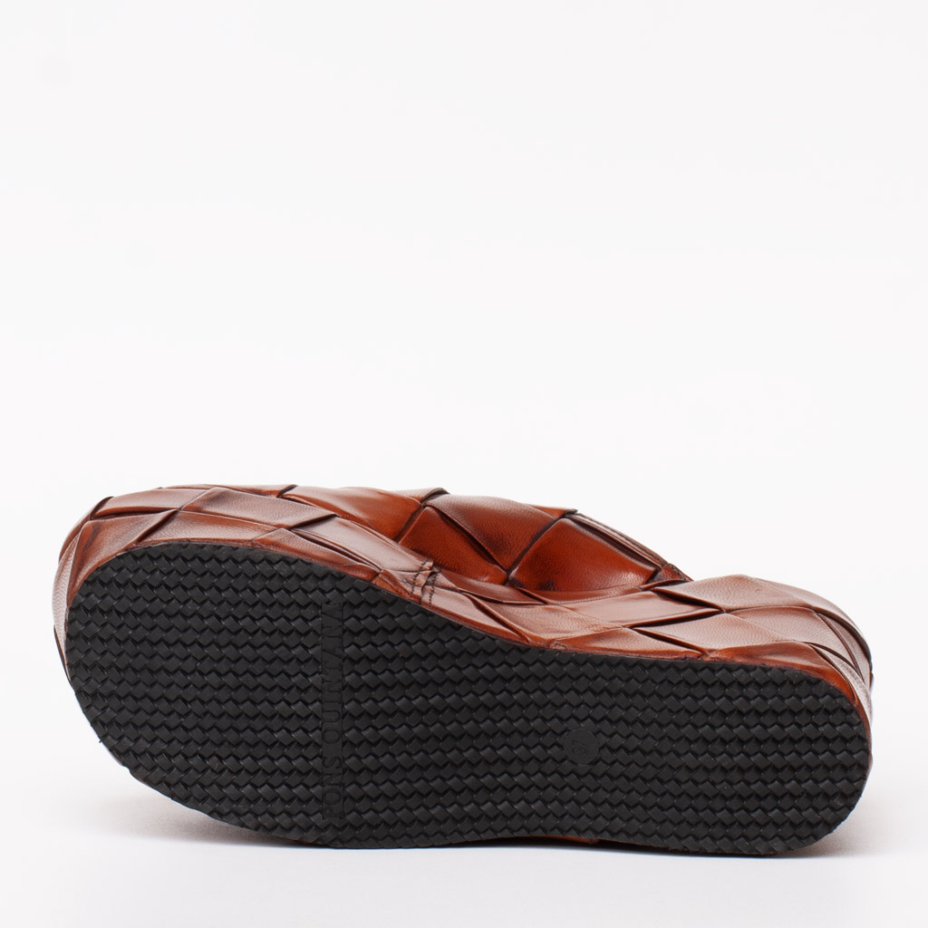 Pons Quintana Brown Woven Leather Wedge Sandal