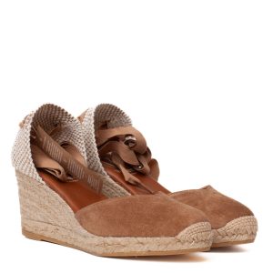 Scarpa modello espadrillas lacci camoscio cuoio Viguera con zeppa in corda.