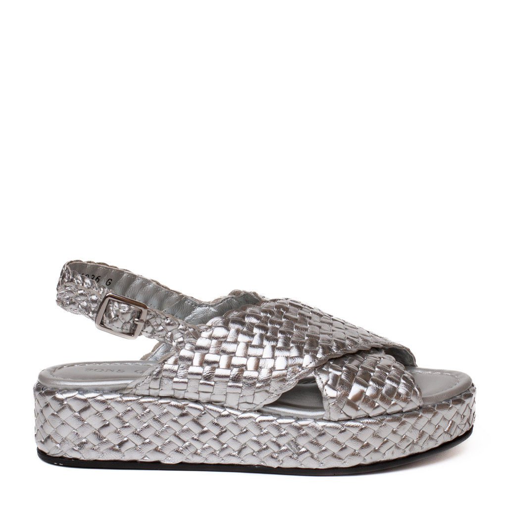Silver woven leather sandals by Pons Quintana, Forlì