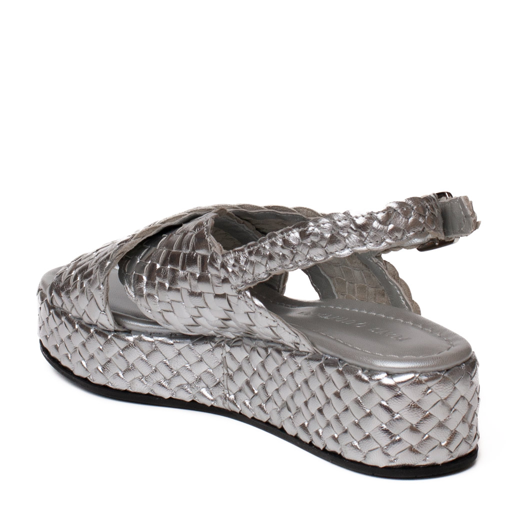 Silver woven leather sandals by Pons Quintana, Forlì