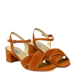 Cervone suede sandal with a medium heel, in a leather colour, featuring criss-cross straps and a genuine leather sole.