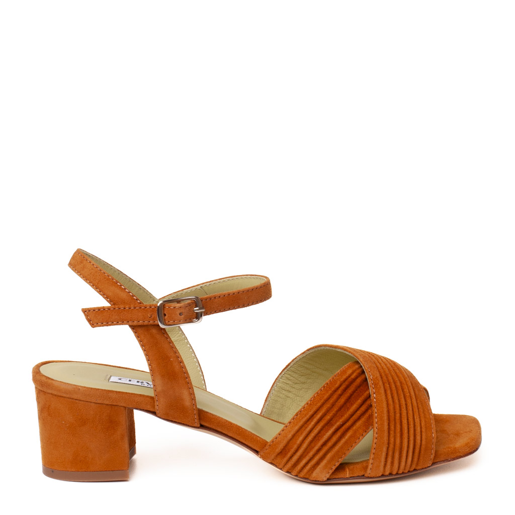 Cervone Suede Mid-Heel Sandal in Leather