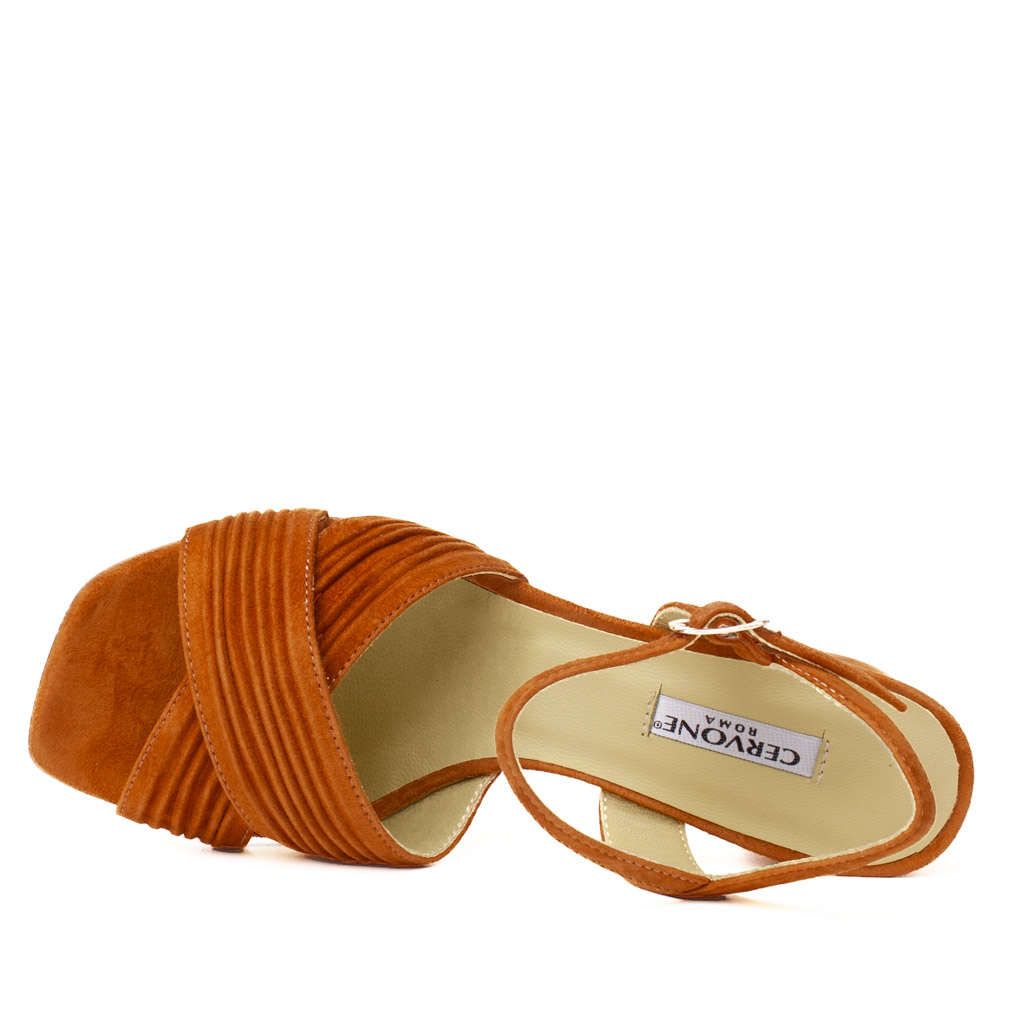 Cervone Suede Mid-Heel Sandal in Leather