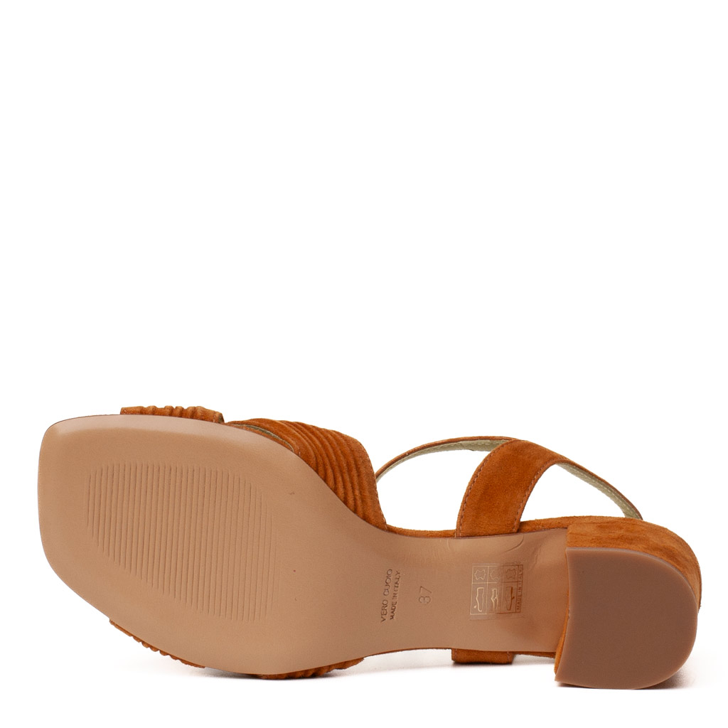 Cervone Suede Mid-Heel Sandal in Leather